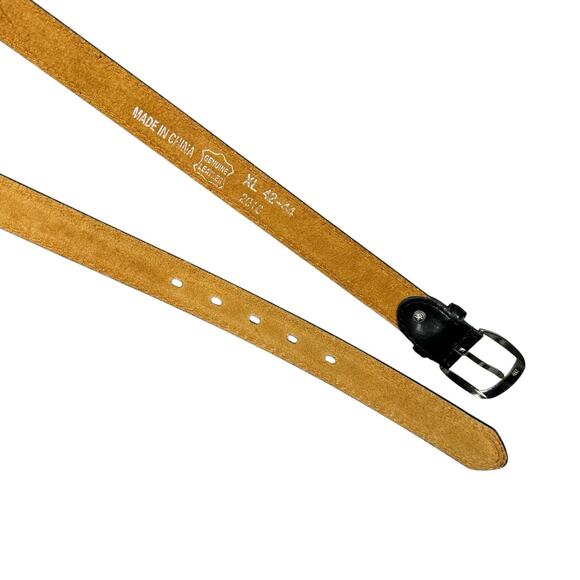 Leather Dress Belt Mens Sz XL Black Silver Tone Buckle Classic - Picture 6 of 8